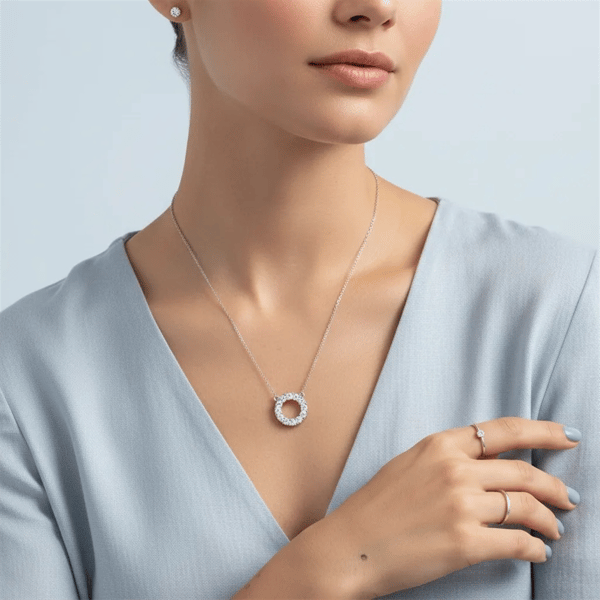 Saffron Moissanite Diamond Eternity Circle Necklace
