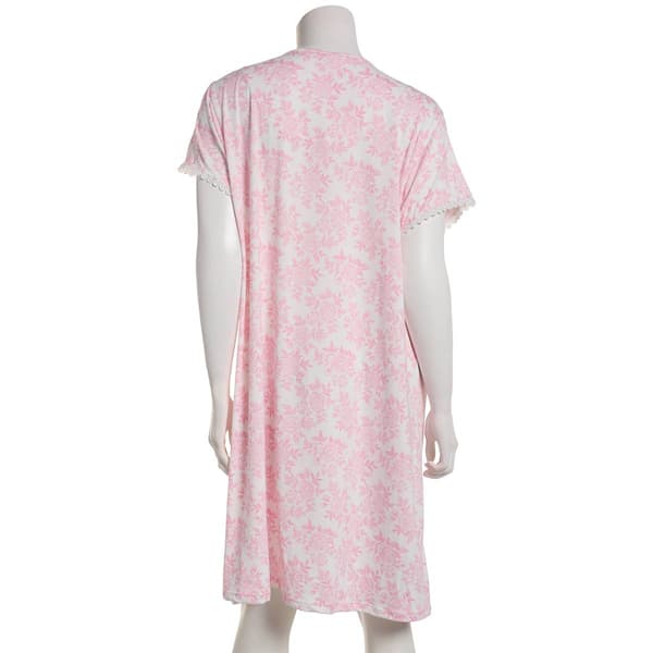 Womens Elegant Dreams Short Sleeve Lace Floral Trim Nightgown