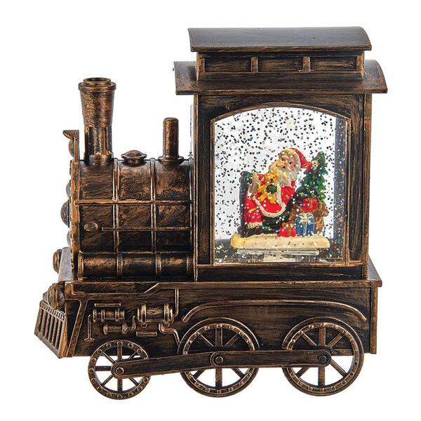 Kurt Adler 7-Inch Musical w/ Light Santa Water Train & Projector - image 
