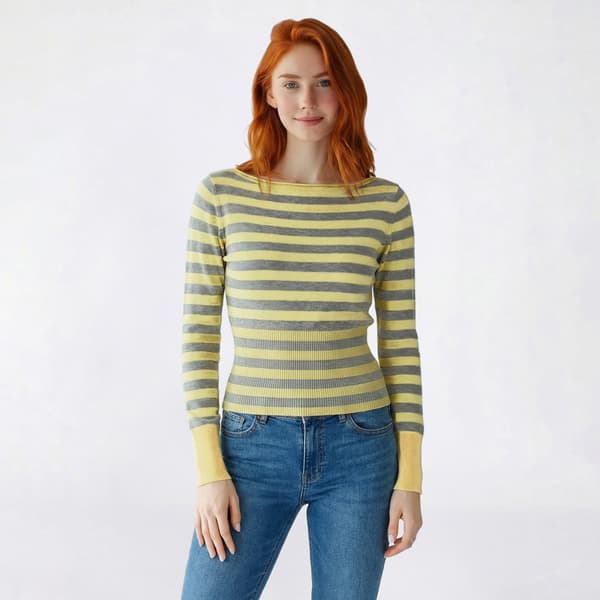 Juniors No Comment Stripe Boat Neck Pullover Cropped Sweater
