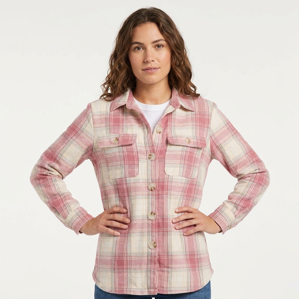 Womens Mountain Ridge Long Sleeve Twill Plaid Shacket - Pink