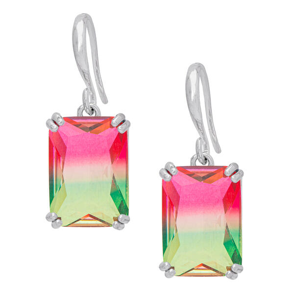 Silver Plated Watermelon Green Cubic Zirconia Drop Earrings - image 