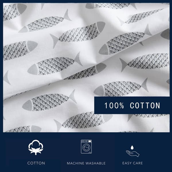 Nautica Woodblock Fish Cotton Percale Sheet Set