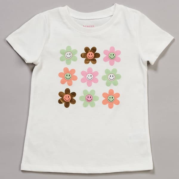 Girls (4-6x) BTween(R) Short Sleeve Smiley Daisies Graphic Tee - image 