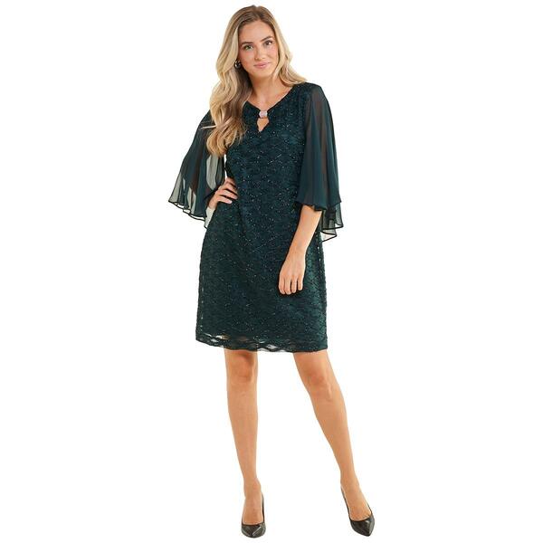 Petite Connected Apparel Capelet Eyelash Keyhole Neck Shift Dress - image 