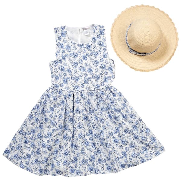Girls (7-12) Little Lass(R) Floral Bow Back Dress with Hat