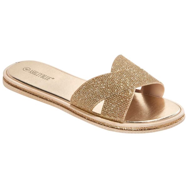 Womens Ashley Blue Crisscross Shimmer Slide Sandals - image 