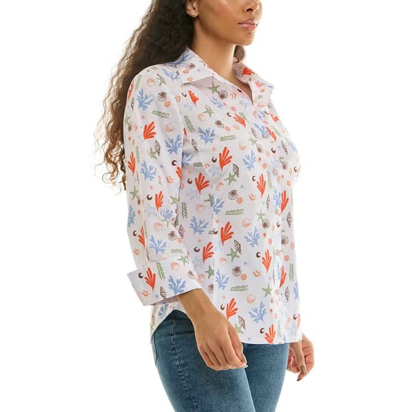 Petite Zac & Rachel 3/4 Sleeve Sea Life Casual Button Down