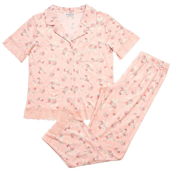 Womens Elizabeth & Nicole Short Sleeve Roses Capri Pajama Set - image 