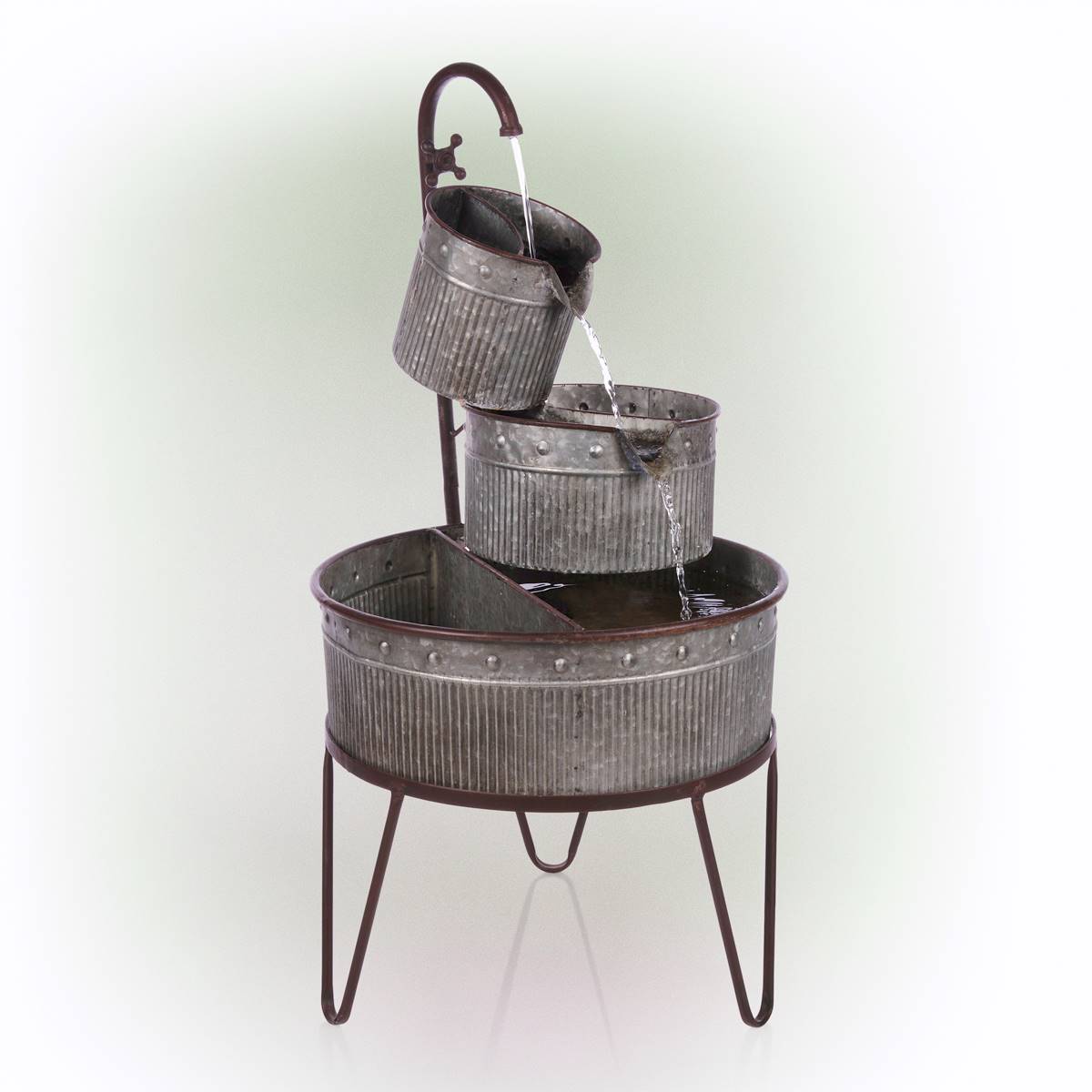 Open Video Modal for Alpine 3-Tier Stacked Rustic Metal Tub Planter Fountain