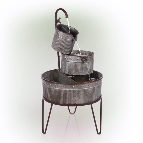 Alpine 3-Tier Stacked Rustic Metal Tub Planter Fountain - image 