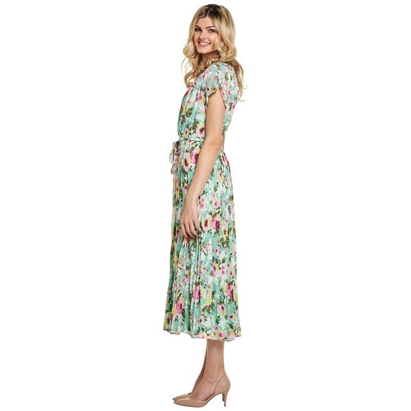 Womens Sandra Darren Short Sleeve Pleated Tie Waist Midi Dress