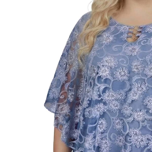 Plus Size NY Collection 3 O-Ring Floral Poncho Blouse