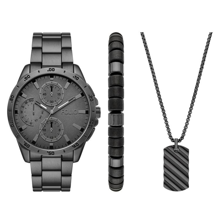Mens Folio Sunray Dial Watch & Jewelry Gift Set - FMDFL6093