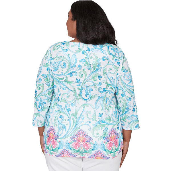 Plus Size Alfred Dunner Classics 3/4 Sleeve Scroll Floral Blouse