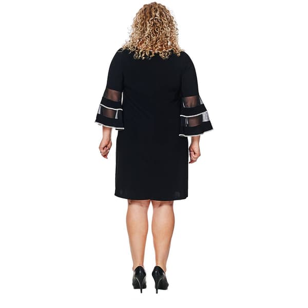 Plus Size MSK Illusion Bell Sleeve Rhinestone Trim Dress