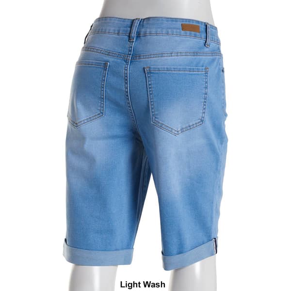 Womens Bleu Denim 11in. 5 Pocket Roll Cuff Denim Bermuda Shorts