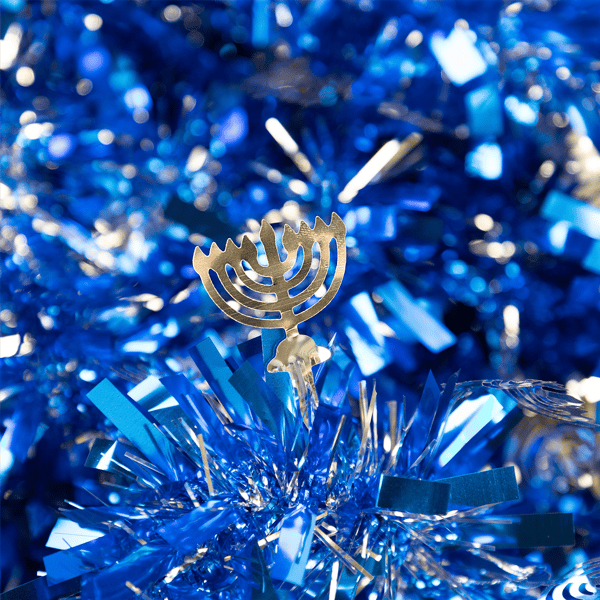 Northlight 50ft. Blue & Silver Menorah Hanukkah Tinsel Garland