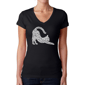 Womens LA Pop Art Stretching Cat - Word Art V-Neck T-Shirt - image 1
