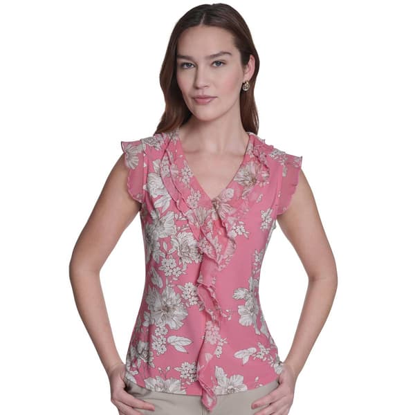 Womens Tommy Hilfiger Sleeveless Ruffle Front Flower Print Top - image 