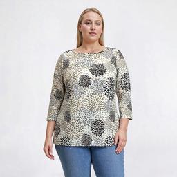 Plus Size Emily Daniels 3/4 Sleeve Abstract Jacquard Tunic Blouse