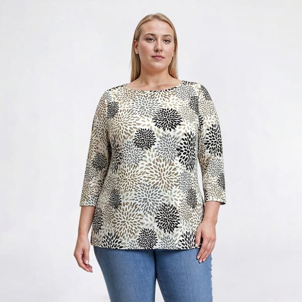 Plus Size Emily Daniels 3/4 Sleeve Abstract Jacquard Tunic Blouse - image 
