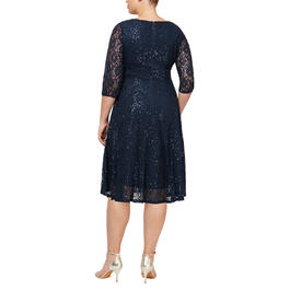 Plus Size SLNY 3/4 Sleeve Tea Length Lace Dress