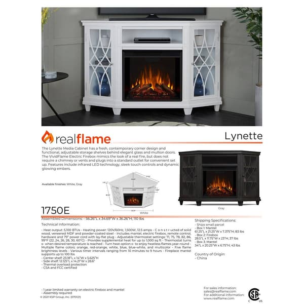 Real Flame Lynette Corner Media Electric Fireplace