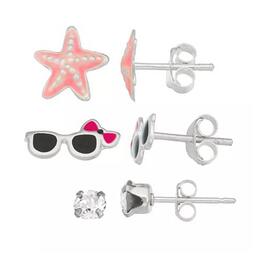 Kids Sterling Silver 3pr. Beach Inspired Earrings Set