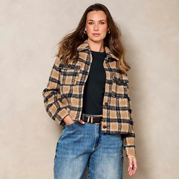 Petite Architect(R) Brushed Plaid Button Front Crop Jacket