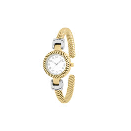 Womens Two-Tone White Dial Twisted Cuff Watch - 14934G-07-H34