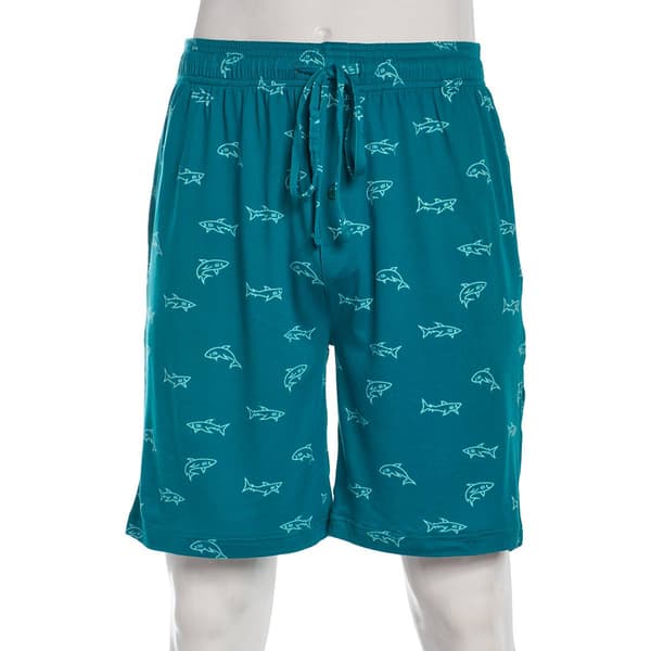 Mens Preswick & Moore(R) Teal Mini Sharks Drawstring Pajama Shorts - image 