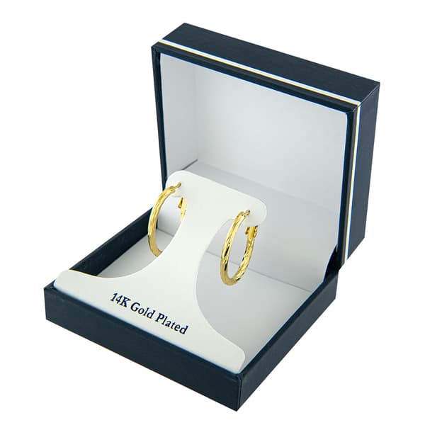 Gold Over Fine Silver Plate Diamond Cut Oval Hoop Earrings