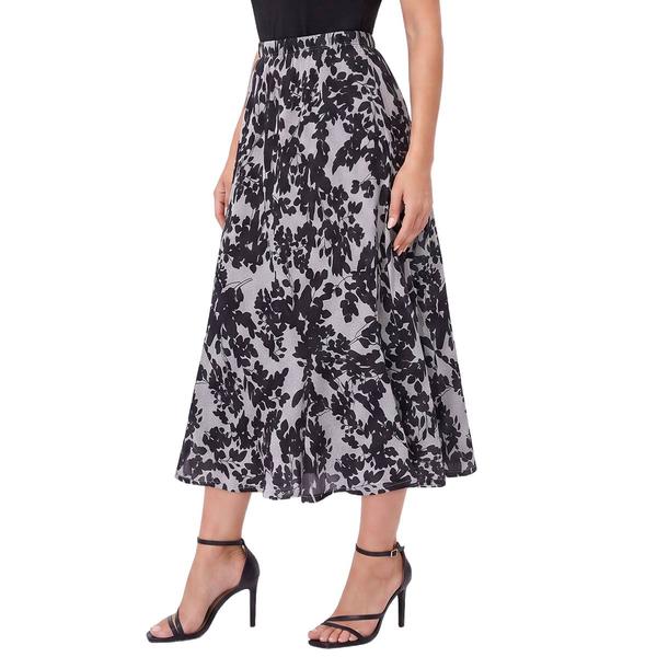 Womens NY Collection Pull On Black Floral Hacci Midi Skirt