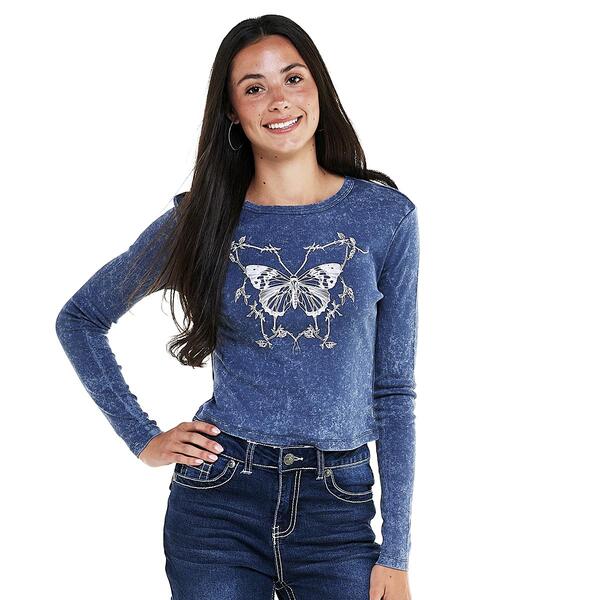 Juniors No Comment Metamorphosis Mineral Washed Long Sleeve Tee - image 