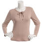Juniors Pink Rose Long Sleeve Rib Lace Up Tie Top - image 2