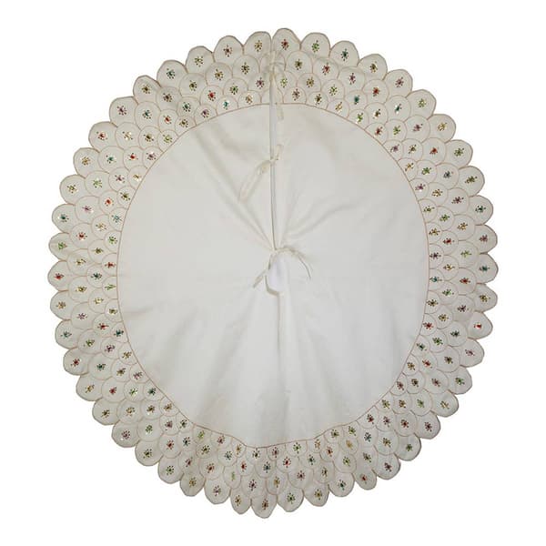 Kurt S. Adler 60in. Scalloped Ivory Embroidered Tree Skirt