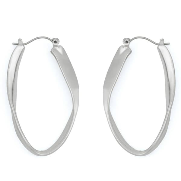Steve Madden Silver Sculpted Oval Hoop Earrings