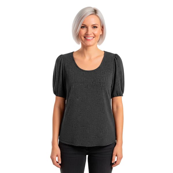 Womens Adrianna Papell Short Bubble Sleeve Dot Blouse