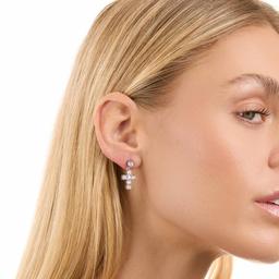 Athra Silver Plated CZ Cross Drop Earrings