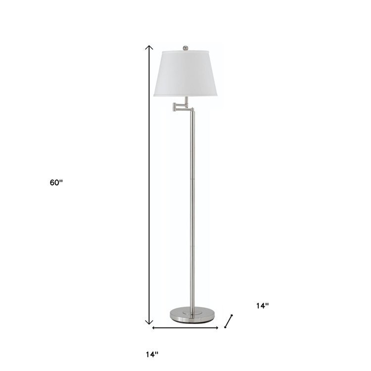 HomeRoots 60in. Nickel Swing Arm Floor Lamp with Square Shade