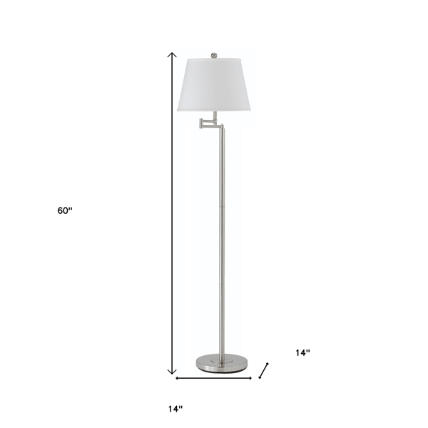 HomeRoots 60in. Nickel Swing Arm Floor Lamp with Square Shade