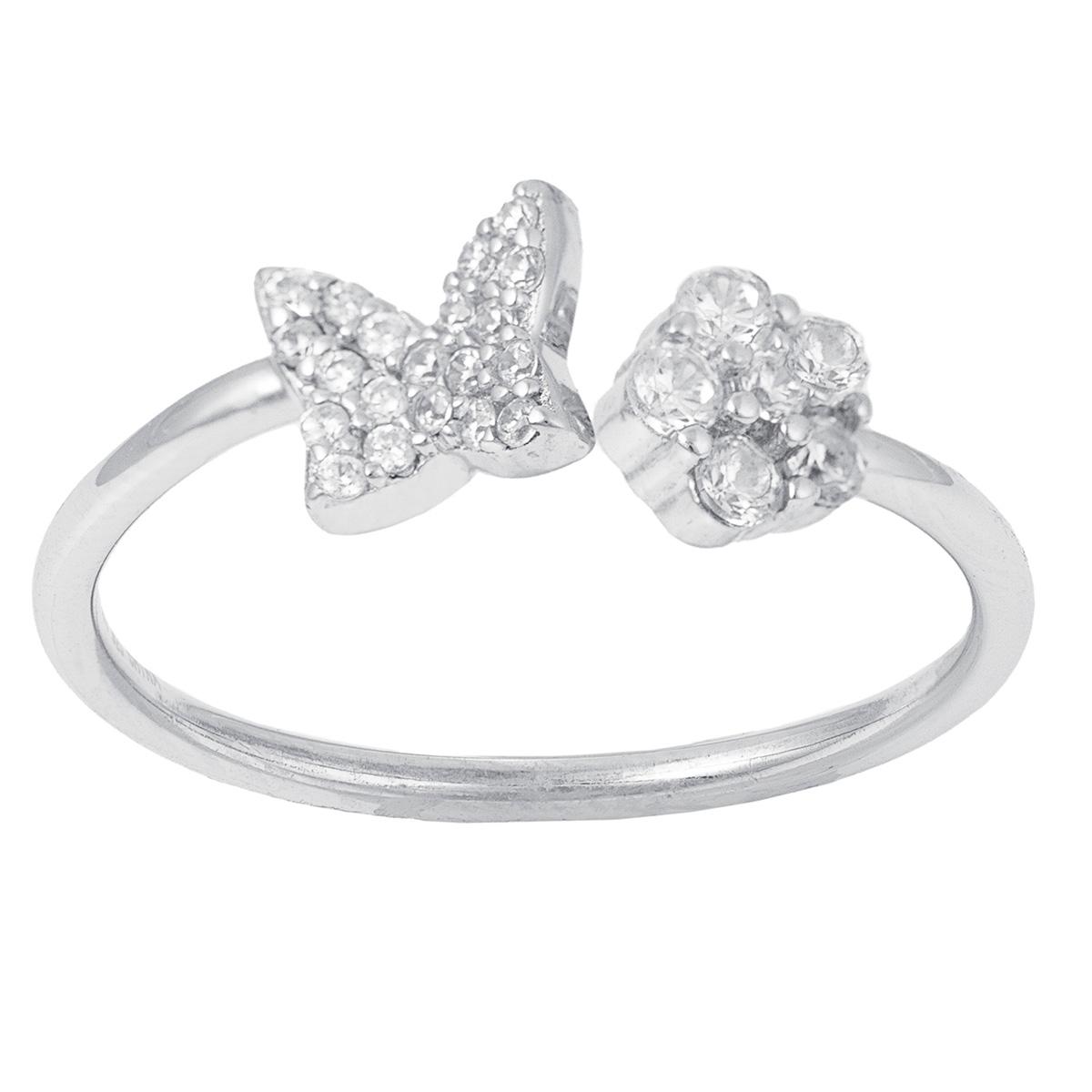 Athra Sterling Silver CZ Butterfly and Flower Ring