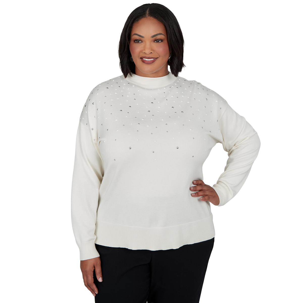 Plus Size Emaline Lavender Revelry Pearl Embellished Sweater