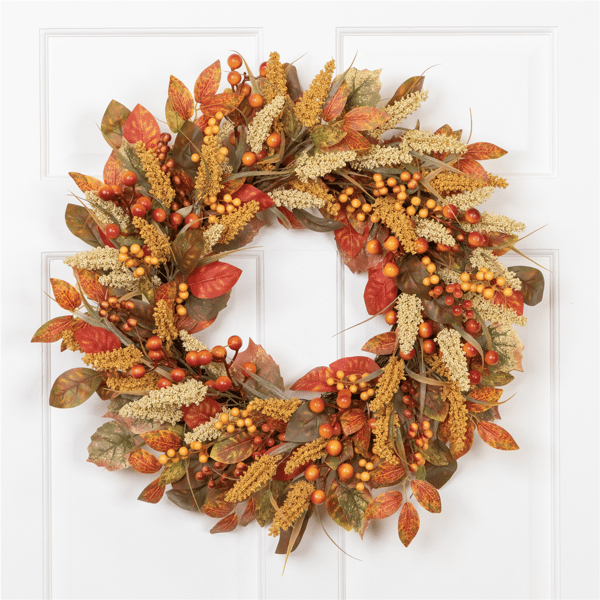 Northlight 24in. Autumn Leaves & Berries Fall Harvest Wreath