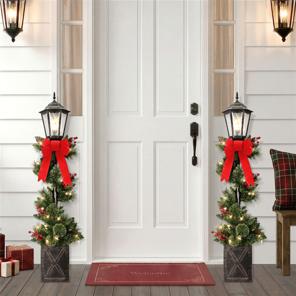 Puleo International 4ft LED Artificial Adorned Lamp Post Set of 2