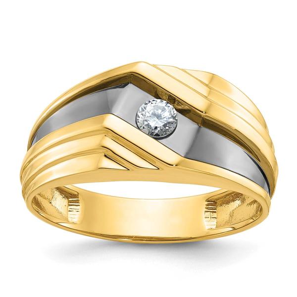 Mens Diamond Classics(tm) 10kt. Gold Rhodium Striped Diamond Ring - image 