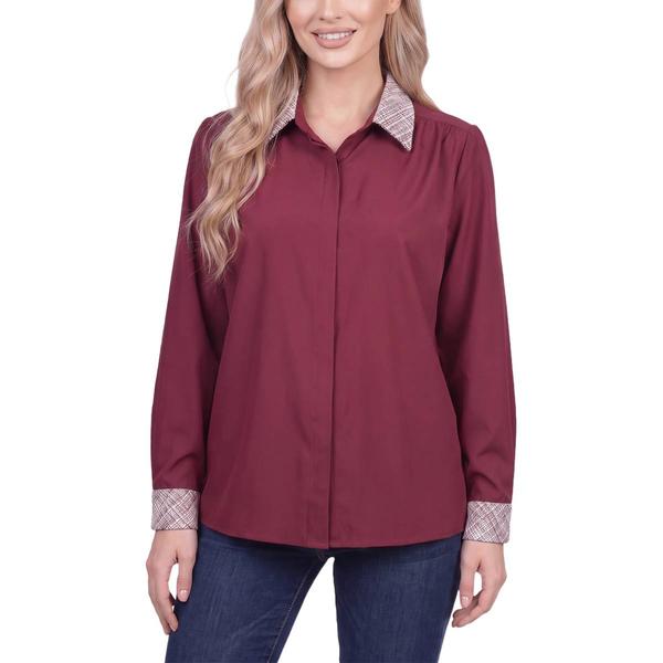 Womens NY Collection Long Sleeve Tweed Trim Silky Knit Button Do - image 