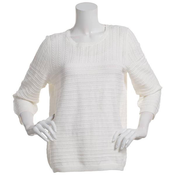 Womens Napa Valley 3/4 Sleeve Pointelle Pull On Sweater - image 