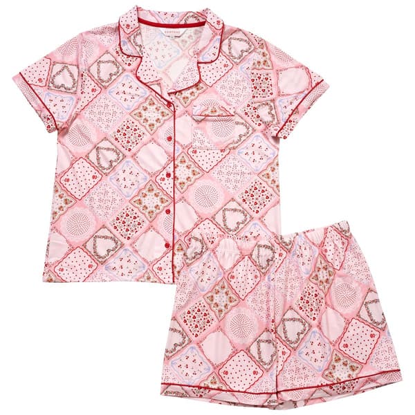 Juniors Rampage Short Sleeve Patchwork Shorty Pajama Set
